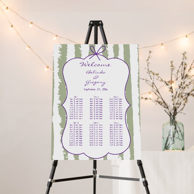 Whimsical Stripe Handwritten Wedding Seating Chart Foam Board (In Situ (Stand))