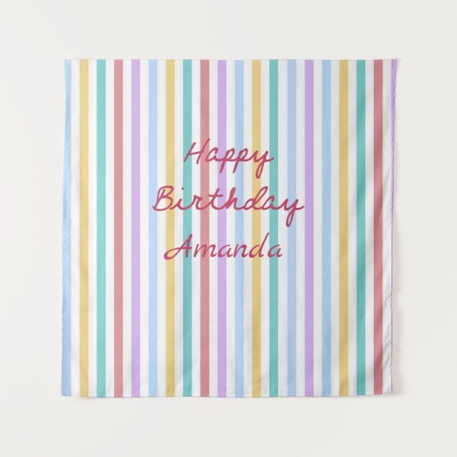 Whimsical Striped Colorful Birthday Backdrop (Front)