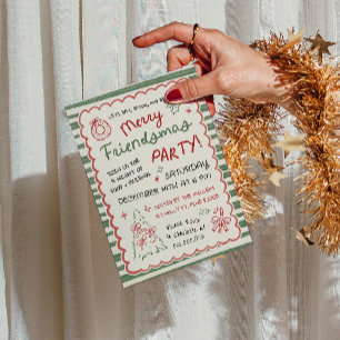 Whimsical Striped Friendsmas Christmas Party Invitation