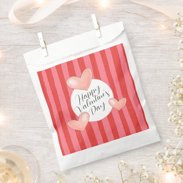 Whimsical Stripes and Hearts Valentine's Day Favor Bag (Clipped)