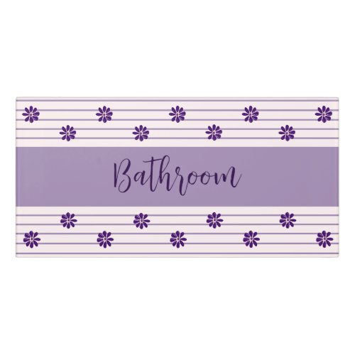 Whimsical Stripes and Purple Flowers Bathroom Door Sign