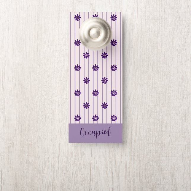 Whimsical Stripes and Purple Flowers Door Hanger (On Knob)