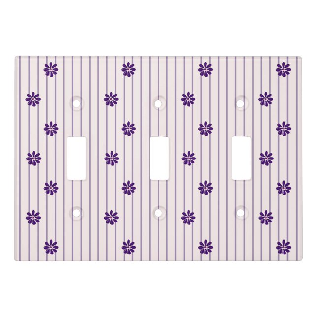 Whimsical Stripes and Purple Flowers Light Switch Cover (Front)