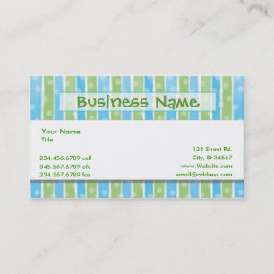 Whimsical Stripes business card blue green