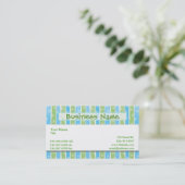 Whimsical Stripes business card blue green (Standing Front)