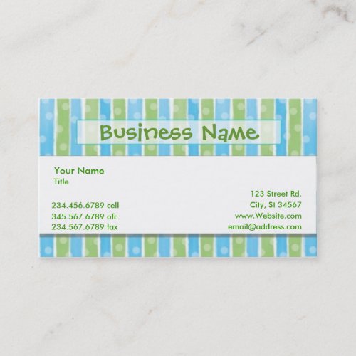 Whimsical Stripes business card blue green
