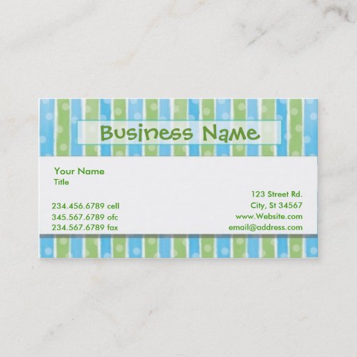 Customizable Whimsical Stripes business card blue green