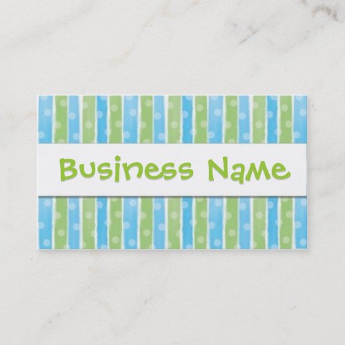 Whimsical Stripes business card blue green 2