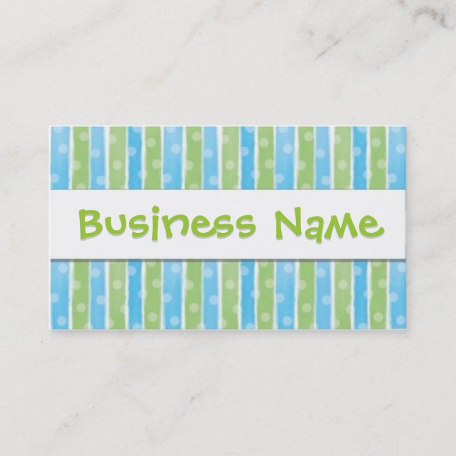 Whimsical Stripes business card blue green 2 (Front)