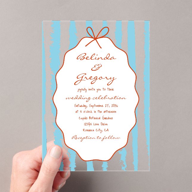 Whimsical Stripes Handwritten Painted Wedding  Acrylic Invitations (Insitu (Handheld))