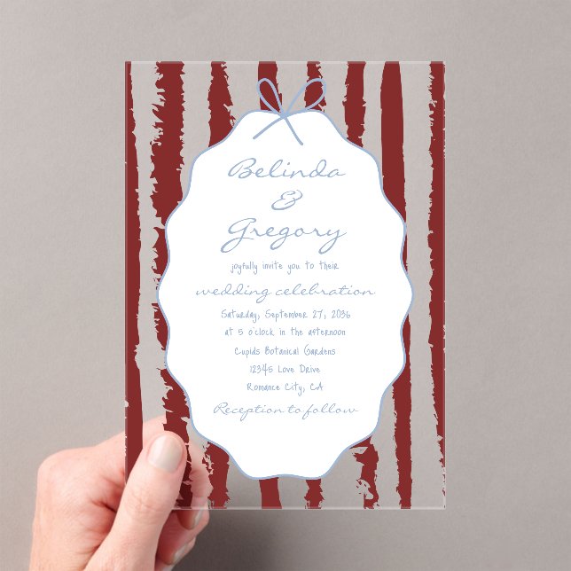 Whimsical Stripes Handwritten Painted Wedding  Acrylic Invitations (Insitu (Handheld))