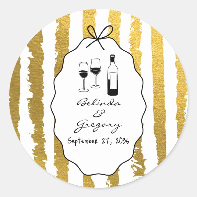 Whimsical Stripes Handwritten Painted Wedding  Classic Round Sticker (Front)