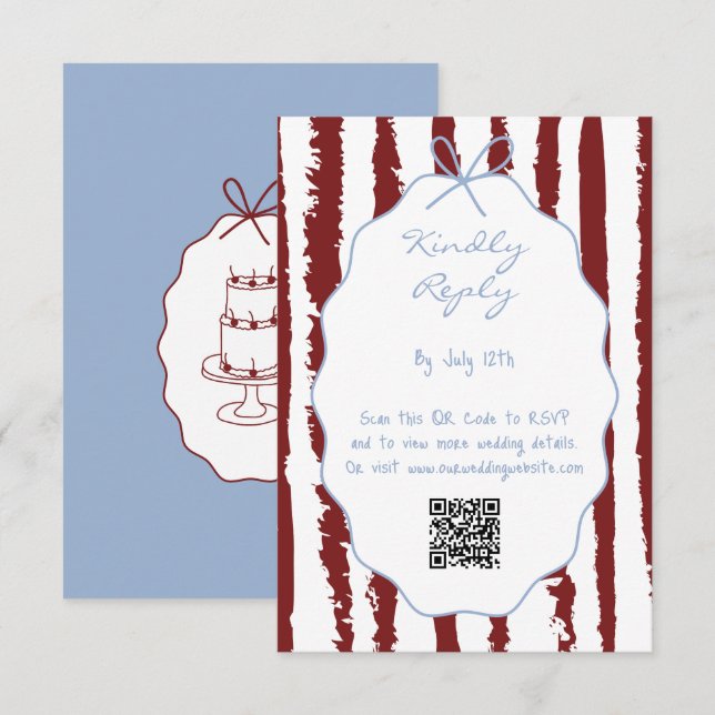 Whimsical Stripes Handwritten Painted Wedding  Enclosure Card (Front/Back)