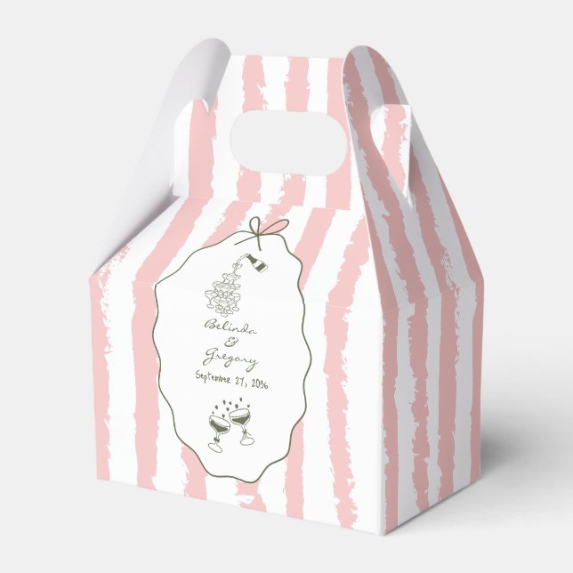 Whimsical Stripes Handwritten Painted Wedding  Favor Boxes (Front Side)