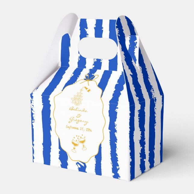 Whimsical Stripes Handwritten Painted Wedding  Favor Boxes (Front Side)