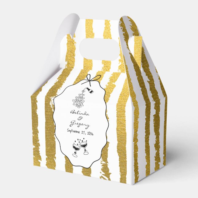 Whimsical Stripes Handwritten Painted Wedding  Favor Boxes (Front Side)