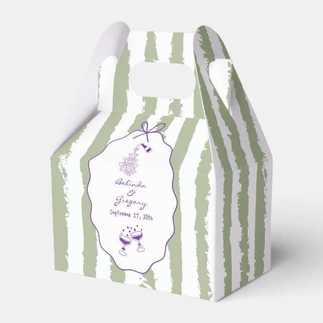 Whimsical Stripes Handwritten Painted Wedding  Favor Boxes (Front Side)