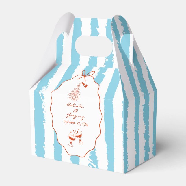 Whimsical Stripes Handwritten Painted Wedding  Favor Boxes (Front Side)