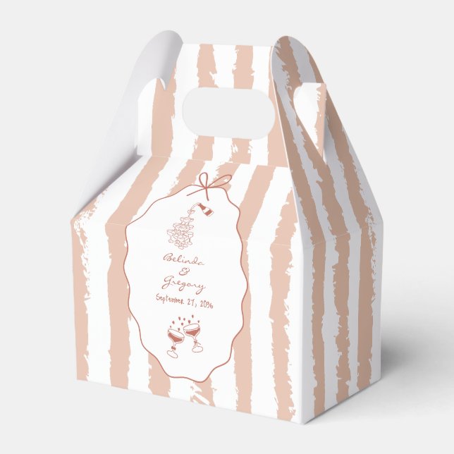 Whimsical Stripes Handwritten Painted Wedding  Favor Boxes (Front Side)