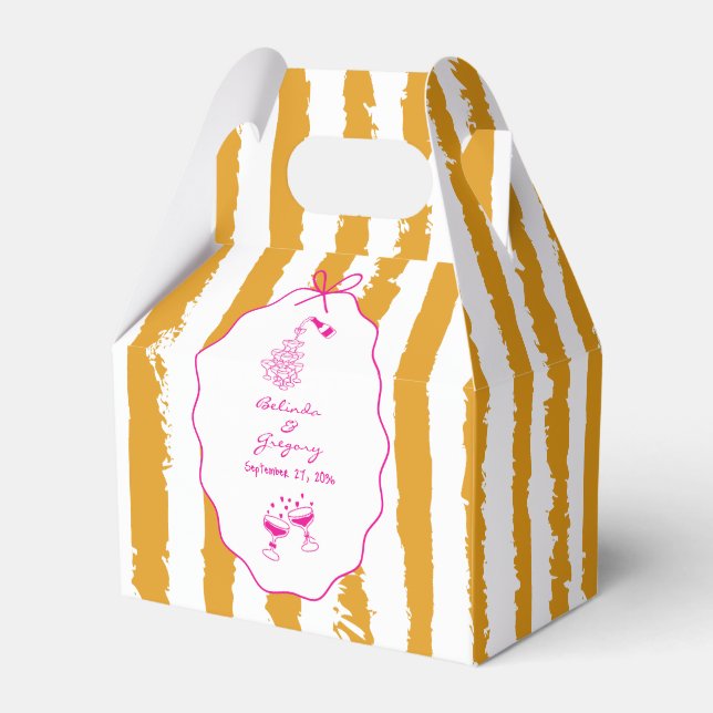 Whimsical Stripes Handwritten Painted Wedding  Favor Boxes (Front Side)