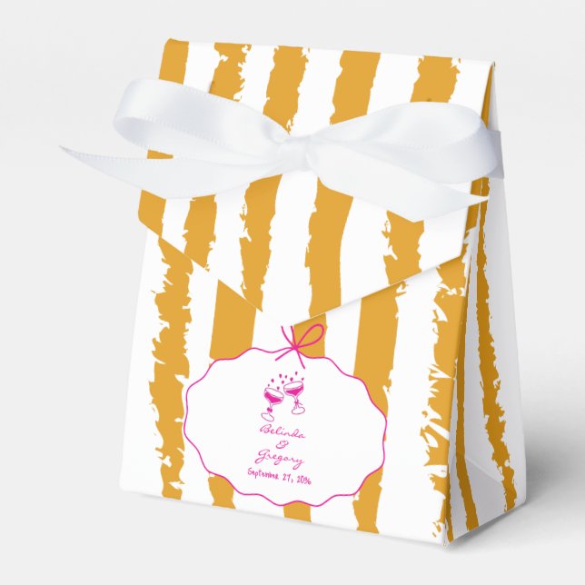Whimsical Stripes Handwritten Painted Wedding  Favor Boxes (Front Side)