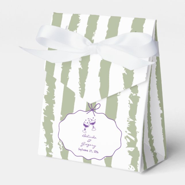 Whimsical Stripes Handwritten Painted Wedding  Favor Boxes (Front Side)