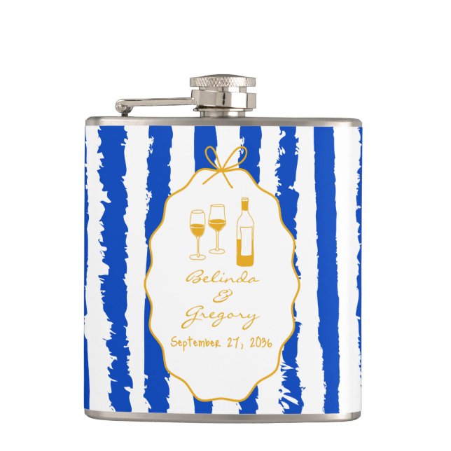 Whimsical Stripes Handwritten Painted Wedding  Flask (Front)