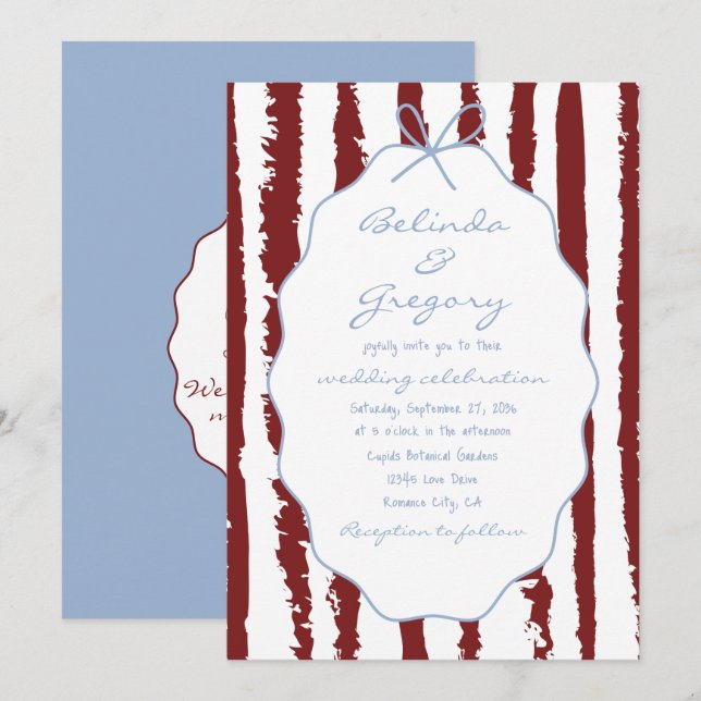 Whimsical Stripes Handwritten Painted Wedding  Invitation (Front/Back)