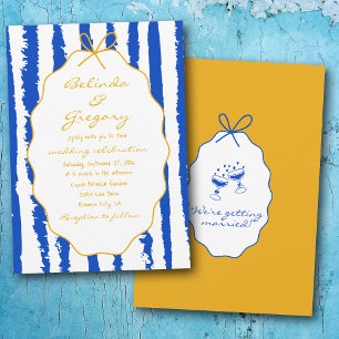 Whimsical Stripes Handwritten Painted Wedding  Invitation