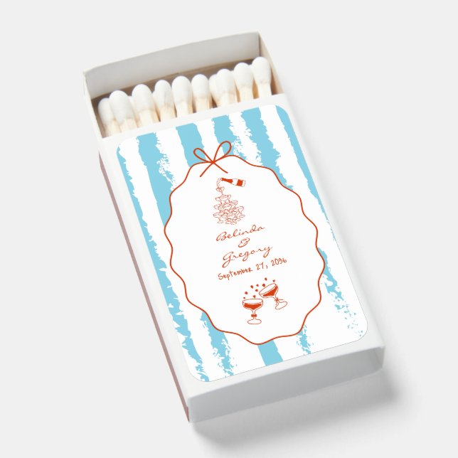 Whimsical Stripes Handwritten Painted Wedding  Matchboxes (Front Open)