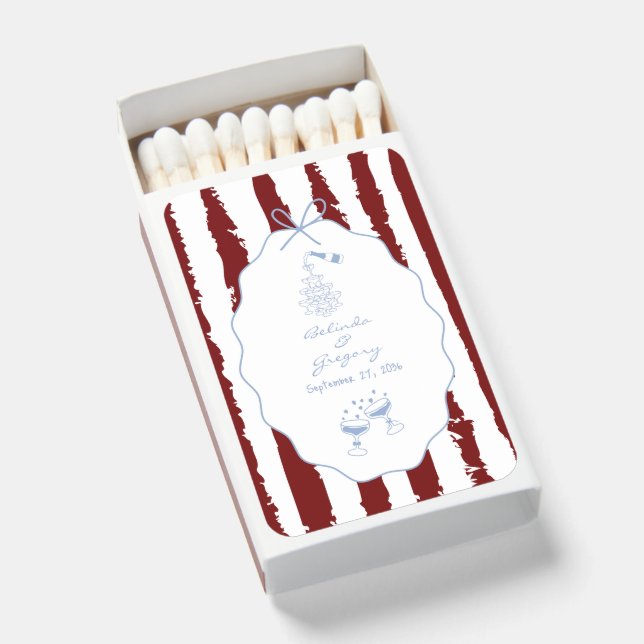 Whimsical Stripes Handwritten Painted Wedding  Matchboxes (Front Open)