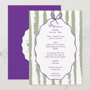Whimsical Stripes Handwritten Painted Wedding  Menu