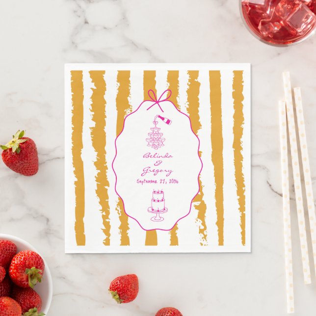 Whimsical Stripes Handwritten Painted Wedding  Napkins (Insitu)
