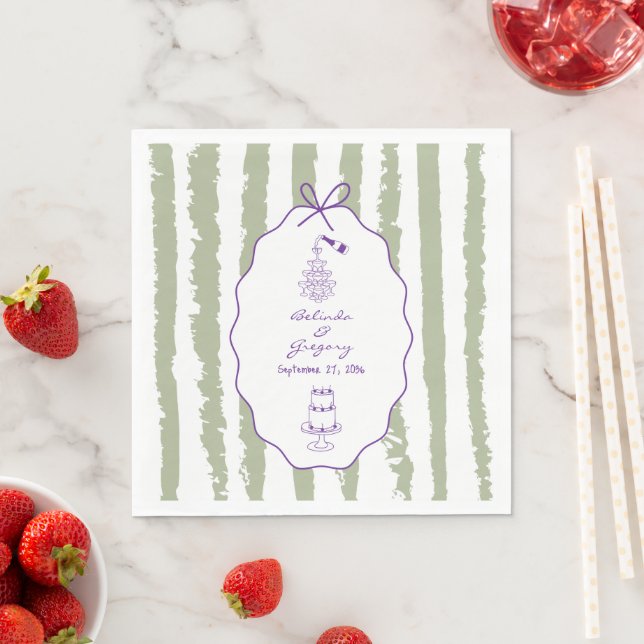 Whimsical Stripes Handwritten Painted Wedding  Napkins (Insitu)