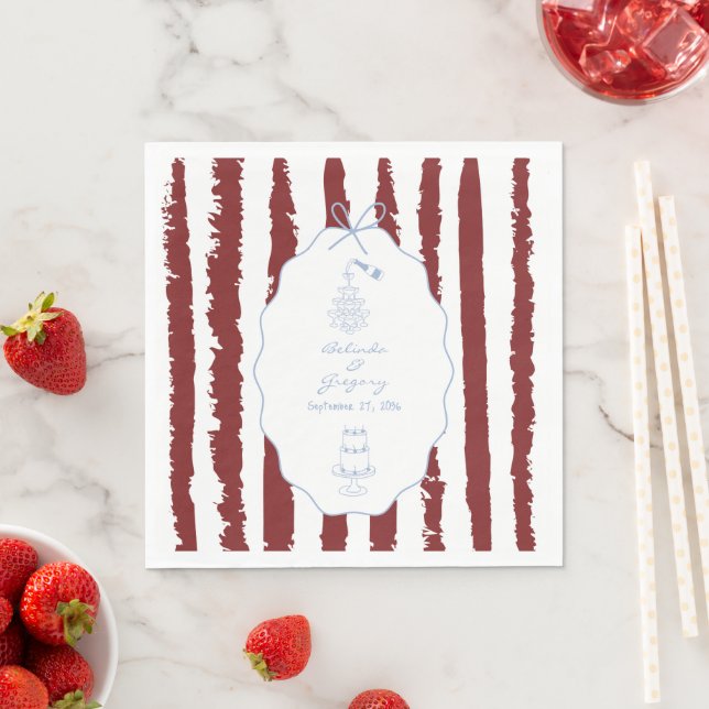 Whimsical Stripes Handwritten Painted Wedding  Napkins (Insitu)