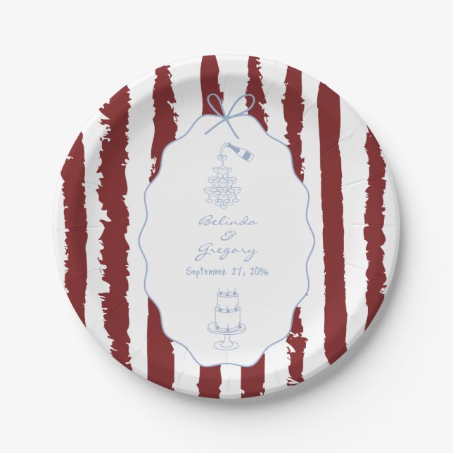 Whimsical Stripes Handwritten Painted Wedding  Paper Plates (Front)