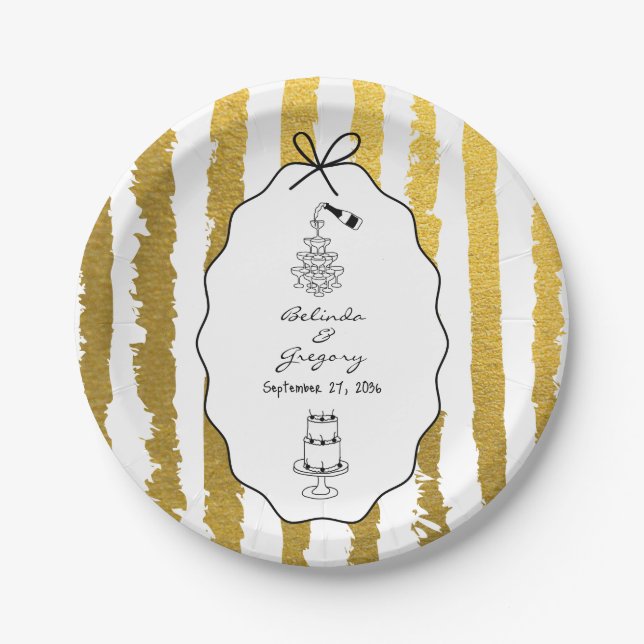 Whimsical Stripes Handwritten Painted Wedding  Paper Plates (Front)