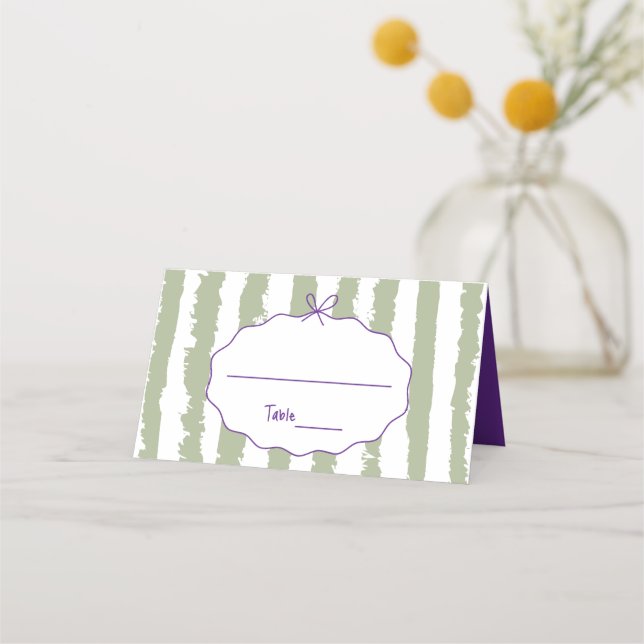 Whimsical Stripes Handwritten Painted Wedding  Place Card (Front)
