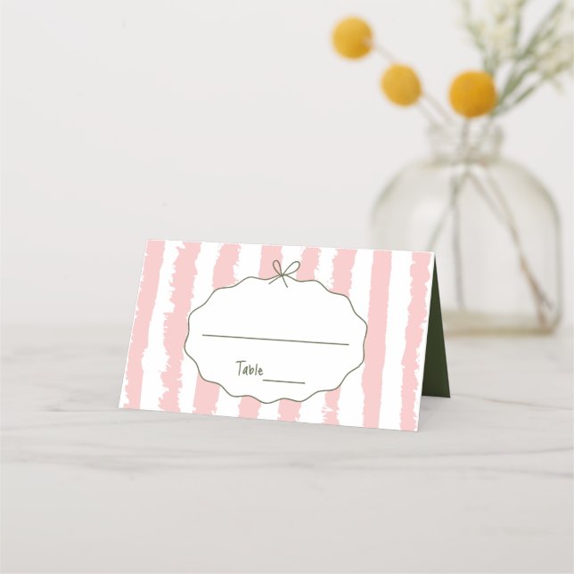 Whimsical Stripes Handwritten Painted Wedding  Place Card (Front)