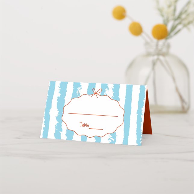 Whimsical Stripes Handwritten Painted Wedding  Place Card (Front)