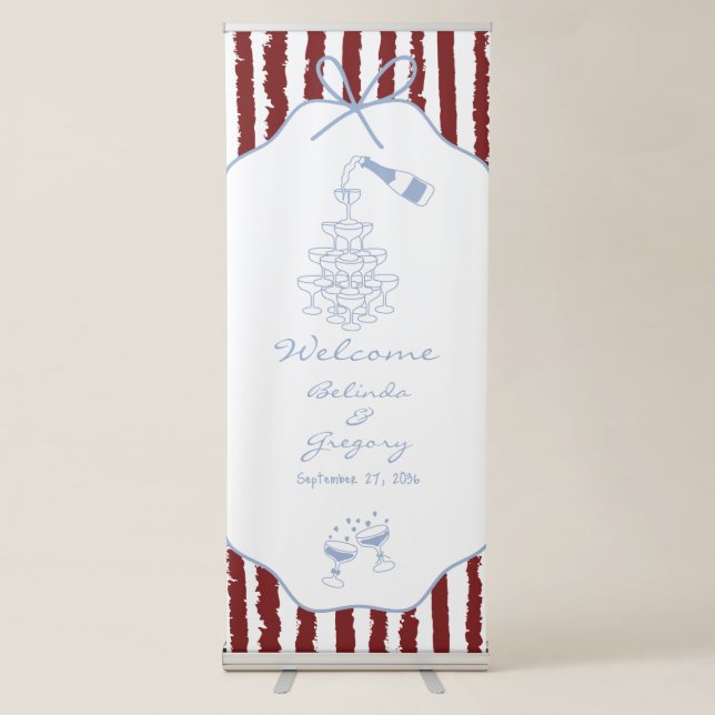 Whimsical Stripes Handwritten Painted Wedding  Retractable Banner (Front)