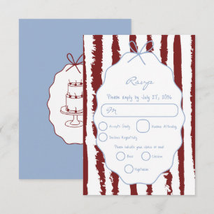 Whimsical Stripes Handwritten Painted Wedding  RSVP Card
