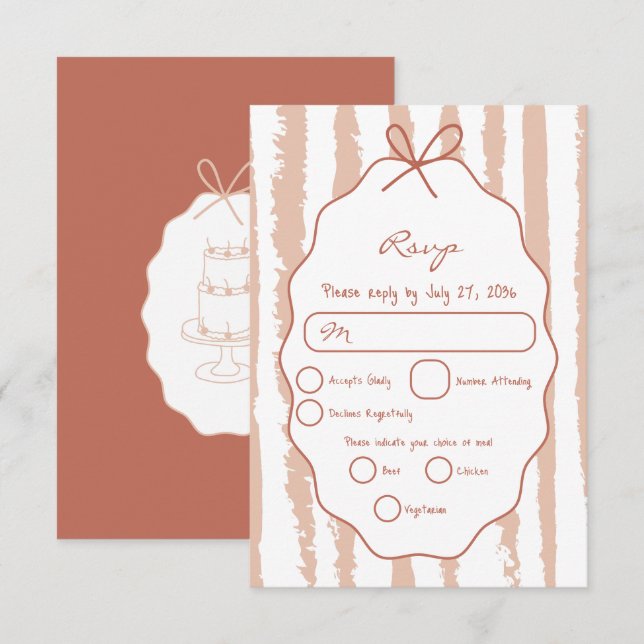 Whimsical Stripes Handwritten Painted Wedding  RSVP Card (Front/Back)