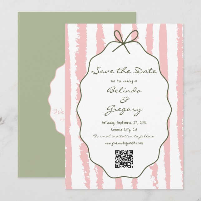 Whimsical Stripes Handwritten Painted Wedding  Save The Date (Front/Back)
