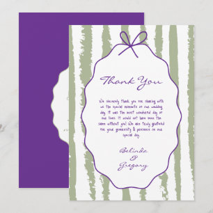 Whimsical Stripes Handwritten Painted Wedding Thank You Card