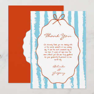 Whimsical Stripes Handwritten Painted Wedding Thank You Card