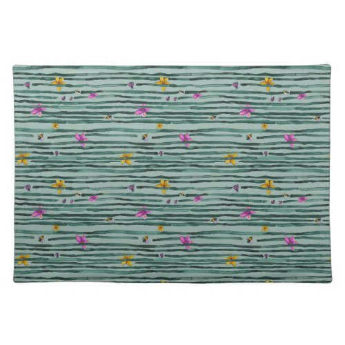 Whimsical stripes with flowers cloth placemat
