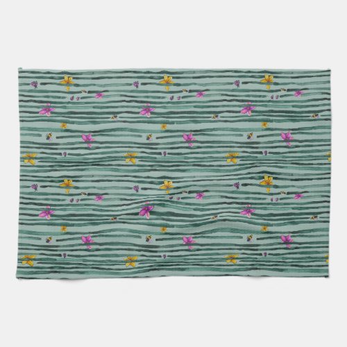 Whimsical stripes with flowers kitchen towel