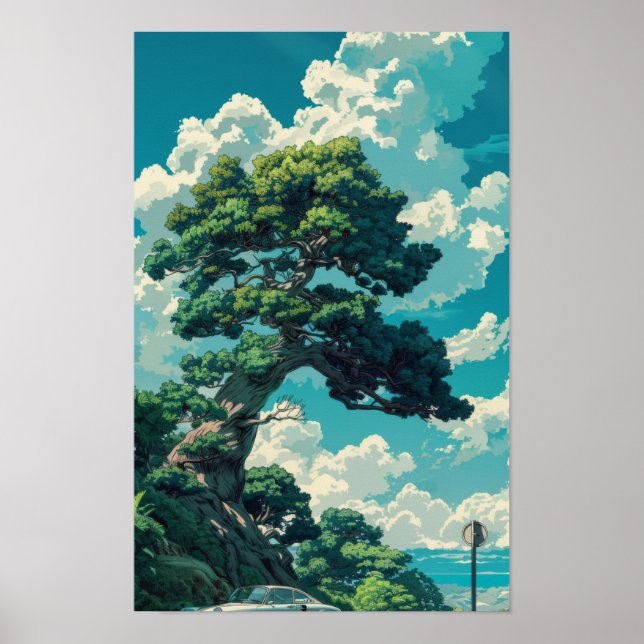 Whimsical Studio Ghibli Inspired Tree and Fox Post Poster (Front)