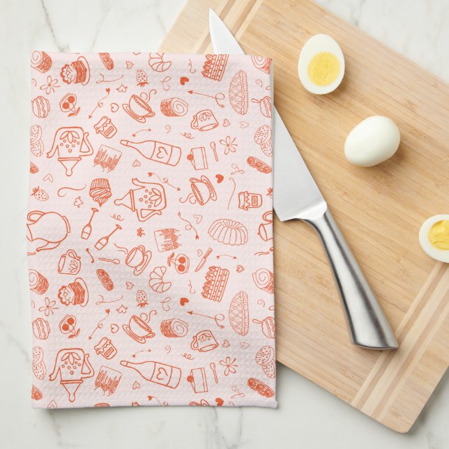 Whimsical Style Tea Party Doodle  Kitchen Towel (Quarter Fold)